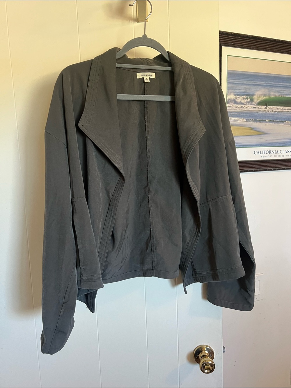 Max Studio Charcoal Open-Front Draped Blazer